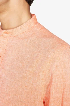 Orange linen blend mandarin collar shirt