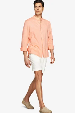 Orange linen blend mandarin collar shirt