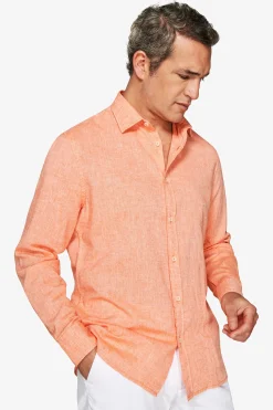 Orange linen blend relaxed shirt