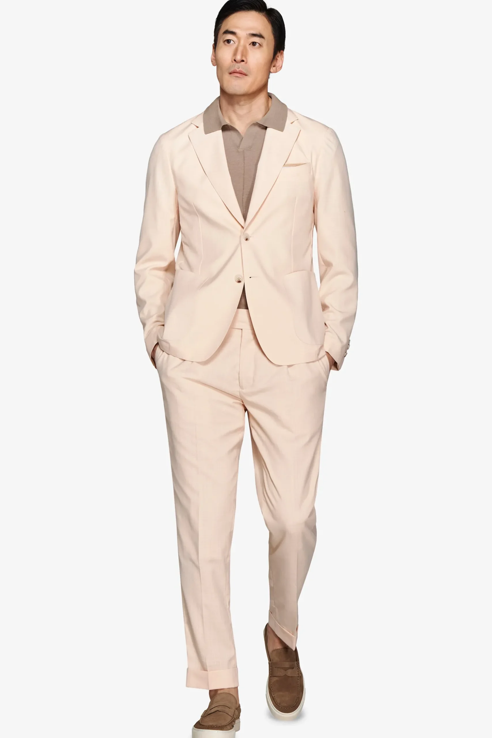 Peach slub canvas suit blazer