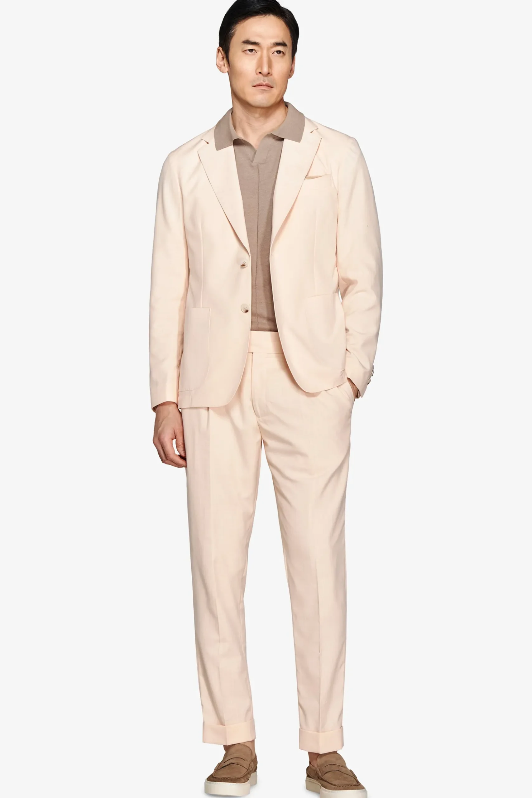Peach slub canvas suit blazer