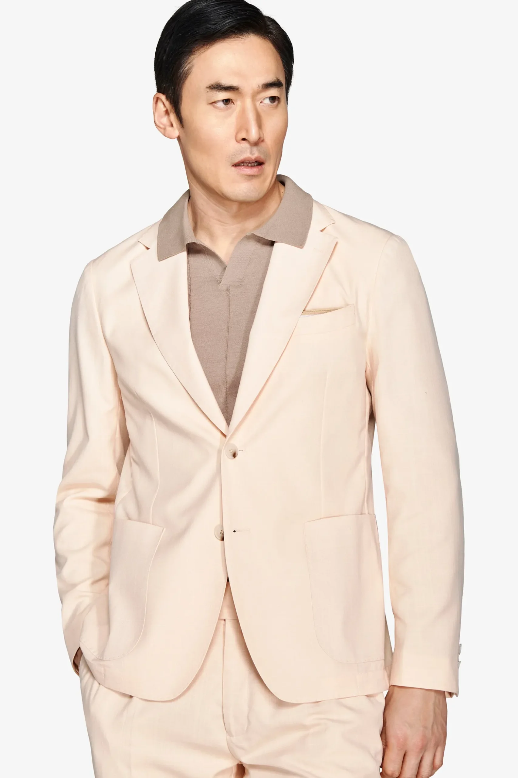 Peach slub canvas suit blazer