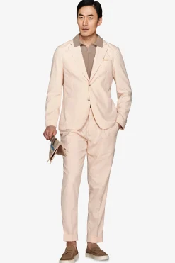 Peach slub canvas suit blazer