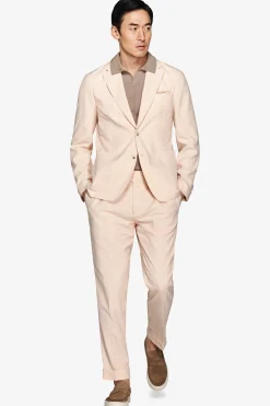 Peach slub canvas suit blazer