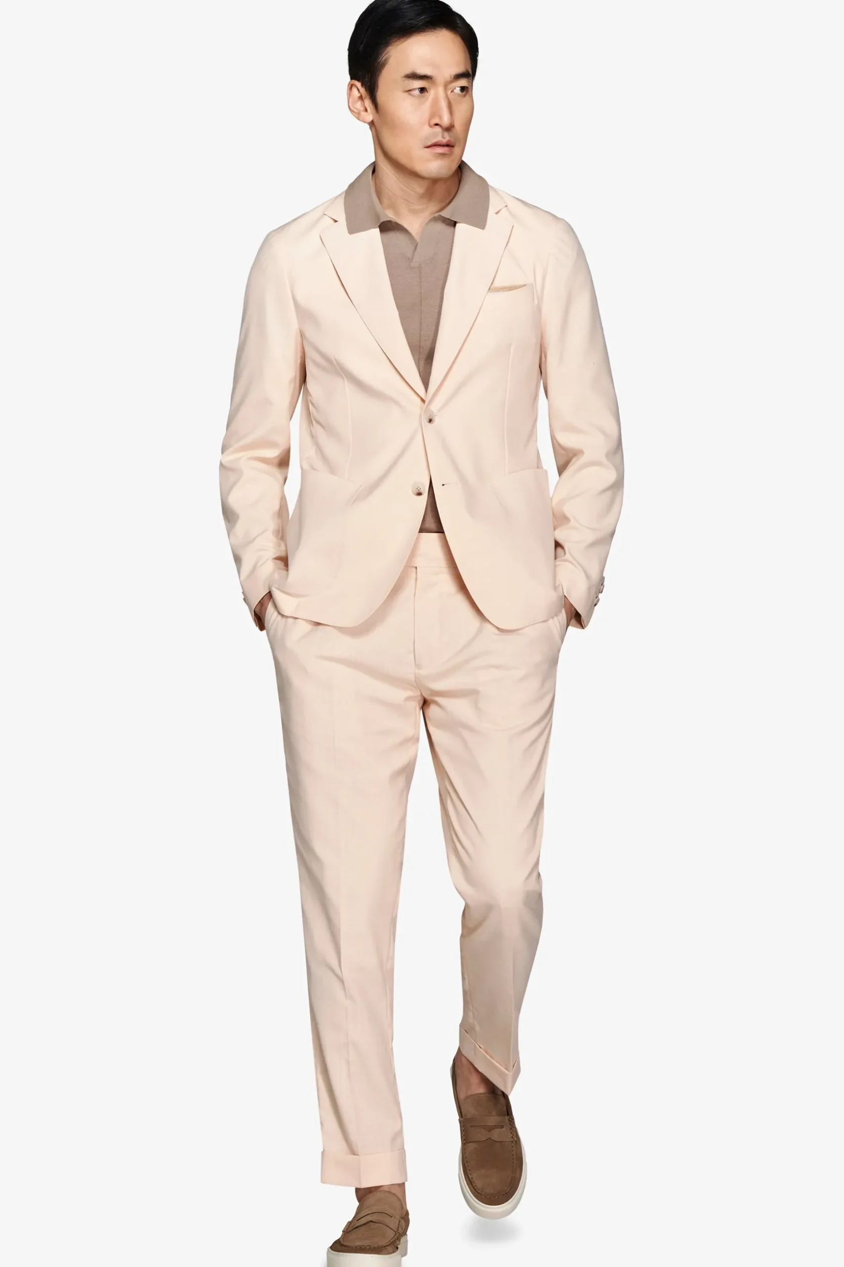 Peach slub canvas suit blazer