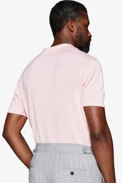 Pink cotton basic knit polo shirt
