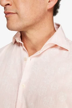 Pink floral print linen blend shirt