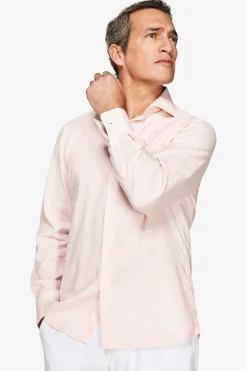 Pink floral print linen blend shirt