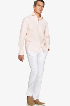 Pink floral print linen blend shirt