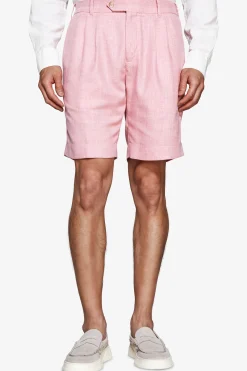 Pink linen blend Bermuda shorts with pleats