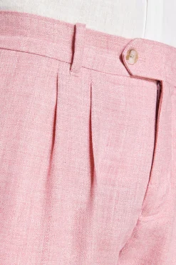 Pink linen blend Bermuda shorts with pleats