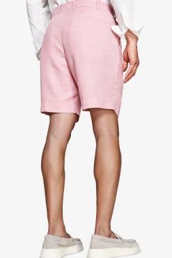 Pink linen blend Bermuda shorts with pleats