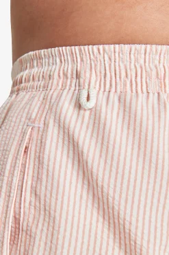 Pink striped seersucker swim trunks