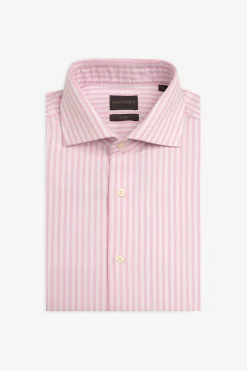 Pink textured striped slim shirt