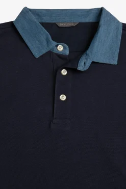 Piquet Textured Polo Shirt With Denim Collar