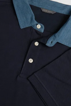 Piquet Textured Polo Shirt With Denim Collar