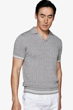 Polo in maglia treccia grigia DNJ