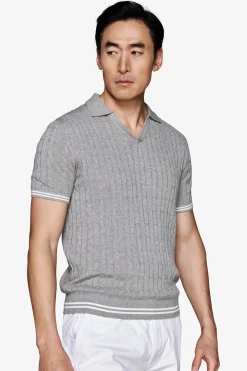 Polo in maglia treccia grigia DNJ
