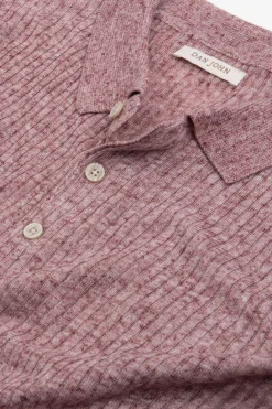 Red melange flat rib knit polo