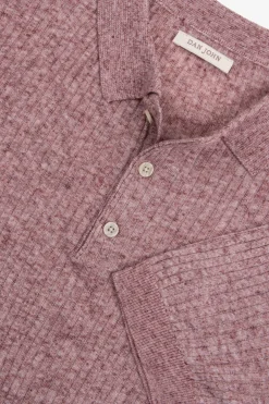 Red melange flat rib knit polo