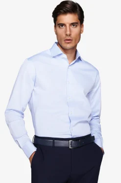 Regular fit light blue piquet shirt