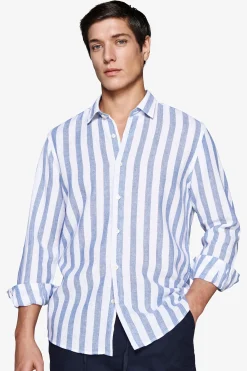 Royal blue linen blend Herringbone shirt