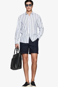 Royal blue linen blend Herringbone shirt