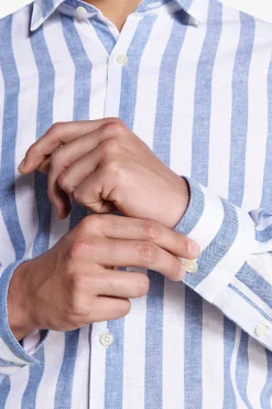 Royal blue linen blend Herringbone shirt
