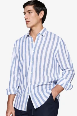 Royal blue linen blend Herringbone shirt