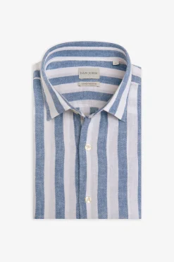 Royal blue linen blend striped shirt