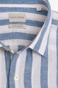 Royal blue linen blend striped shirt