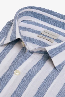 Royal blue linen blend striped shirt