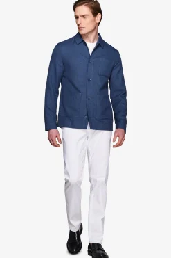Royal blue linen blend textured overshirt