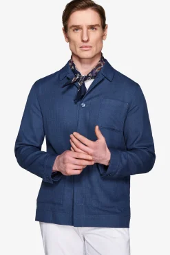 Royal blue linen blend textured overshirt