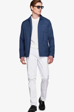 Royal blue linen blend textured overshirt