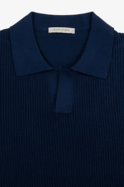 Royal blue open collar woven knit polo shirt