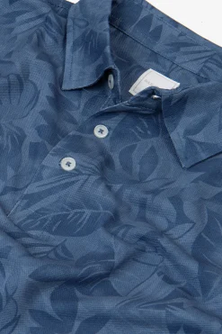 Royal blue piqué floral print polo shirt
