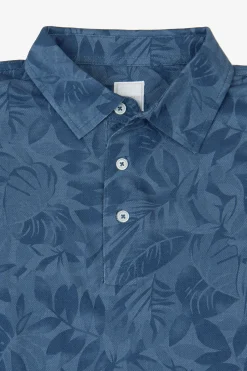 Royal blue piqué floral print polo shirt