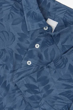 Royal blue piqué floral print polo shirt