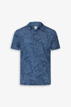 Royal blue piqué floral print polo shirt