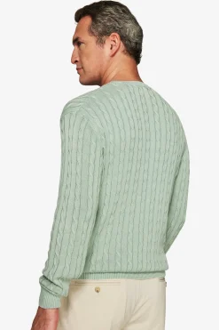 Sage braided flat rib crewneck sweater