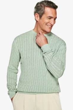 Sage braided flat rib crewneck sweater