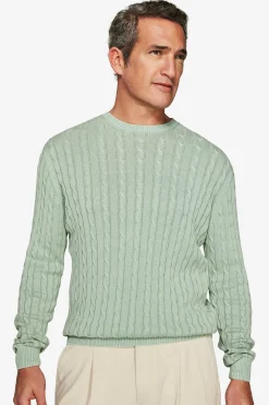Sage braided flat rib crewneck sweater