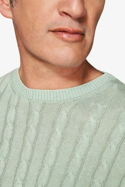 Sage braided flat rib crewneck sweater
