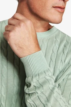 Sage braided flat rib crewneck sweater