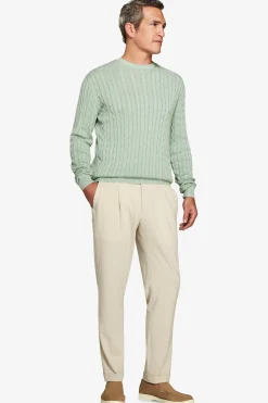 Sage braided flat rib crewneck sweater