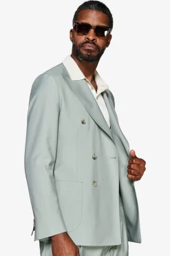 Sage double-breasted twill blazer