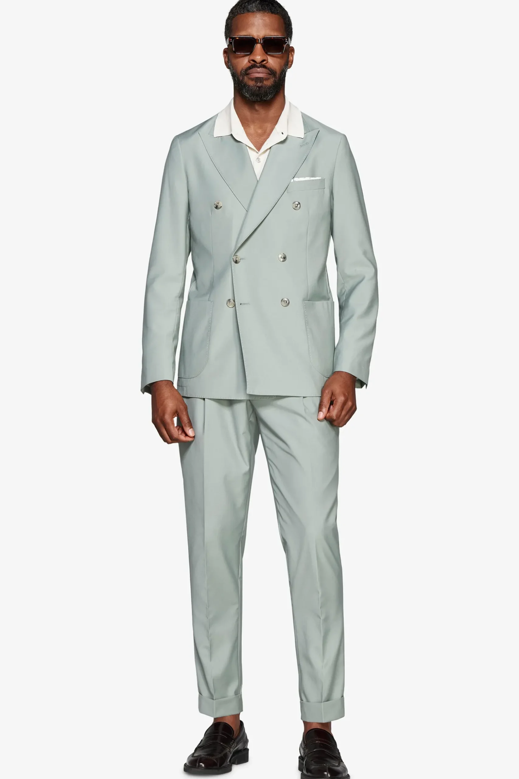 Sage double-breasted twill blazer