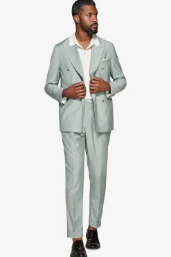 Sage double-breasted twill blazer