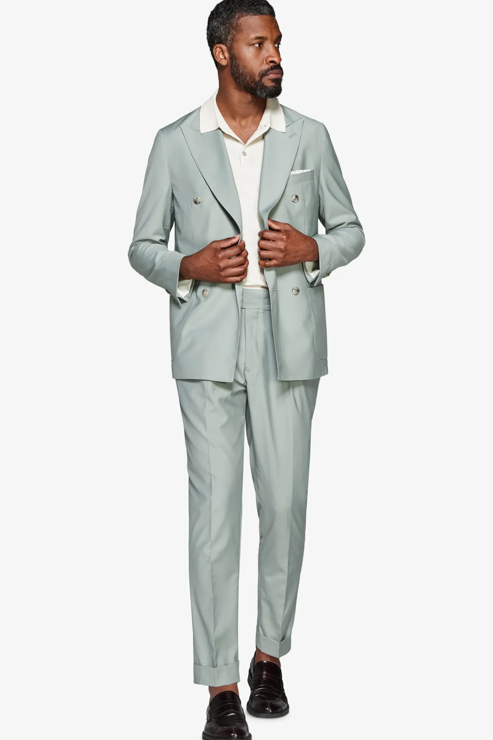 Sage double-breasted twill blazer